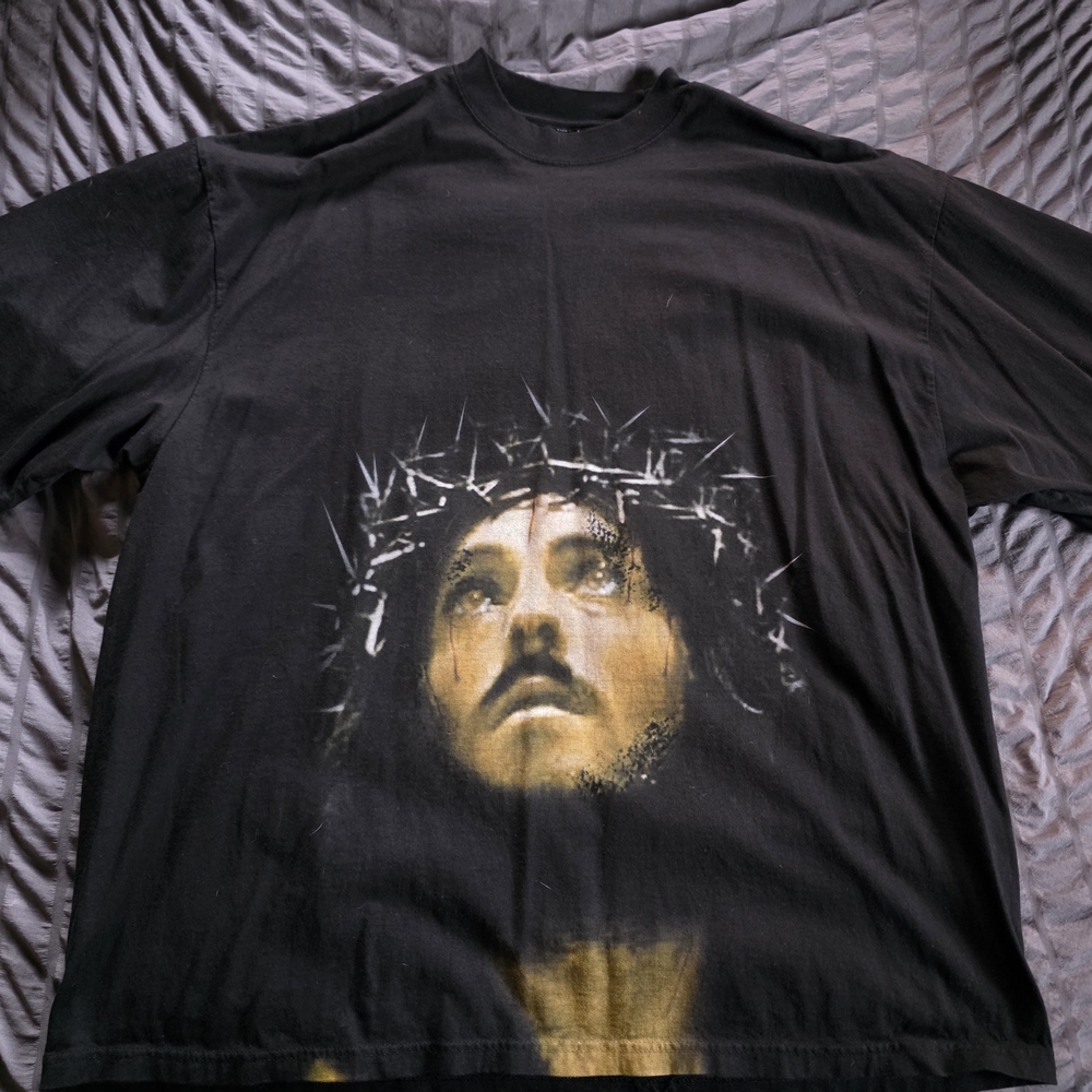 Black Graphic T-Shirt with Jesus Print